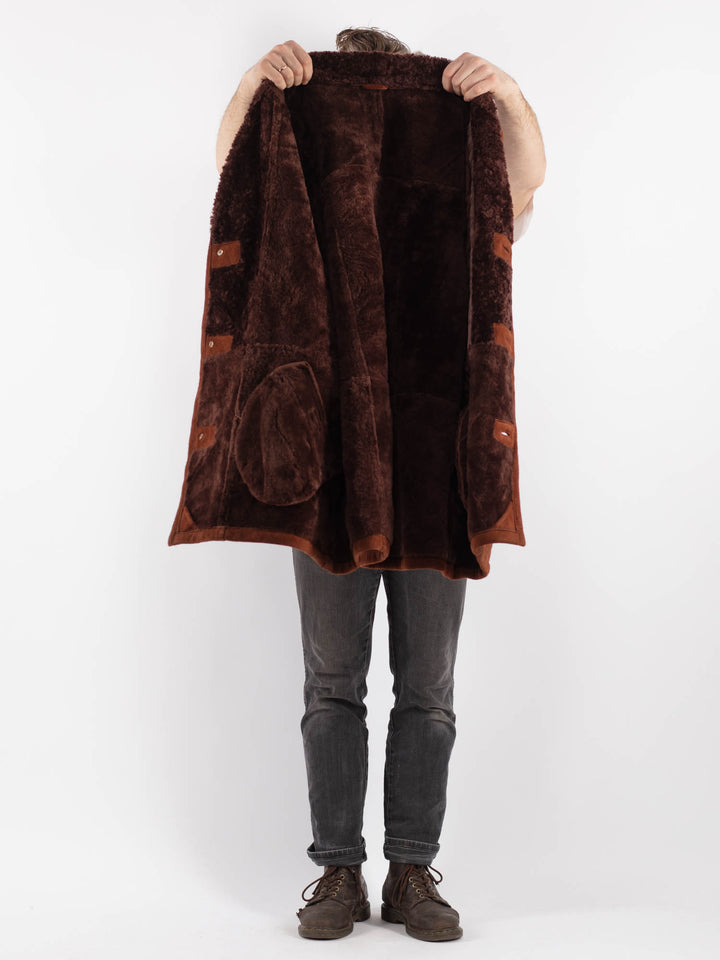 Vintage 90's Men Sheepskin Coat in BrownZ635
