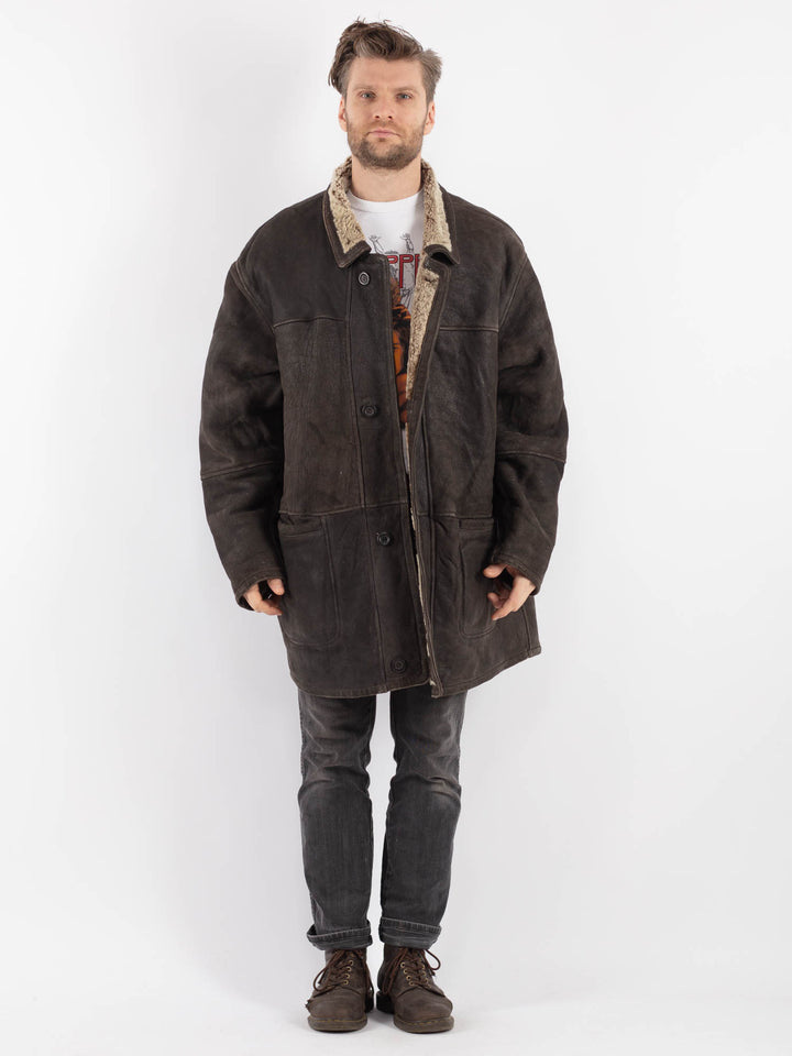 Vintage 90's Men Sheepskin Coat in Brown