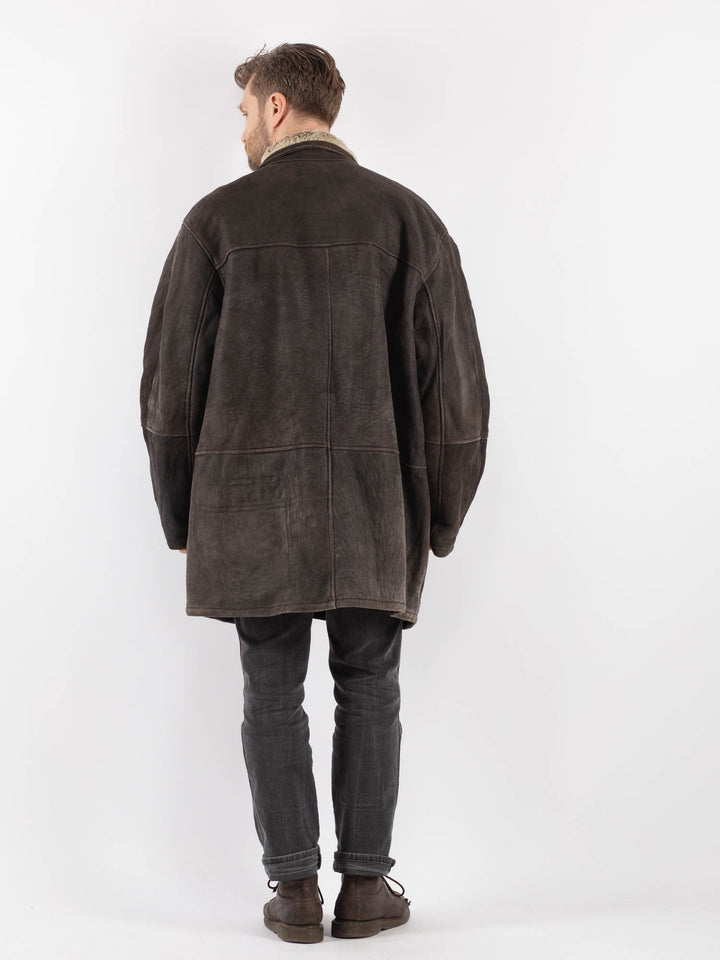 Vintage 90's Men Sheepskin Coat in Brown