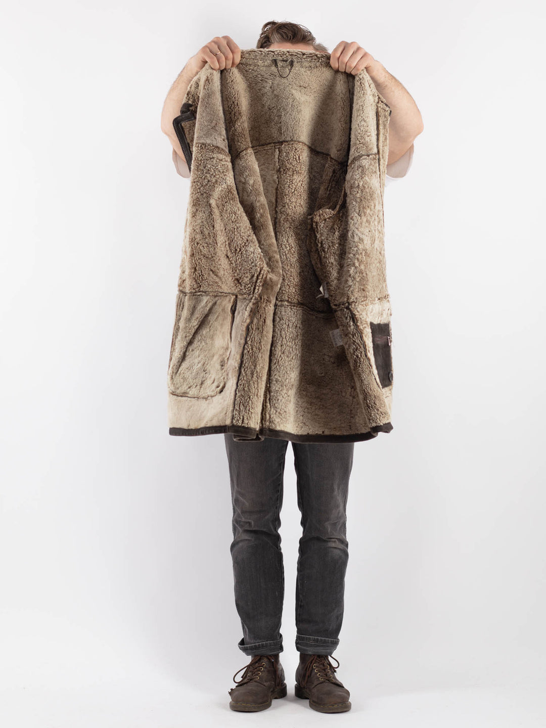 Vintage 90's Men Sheepskin Coat in Brown
