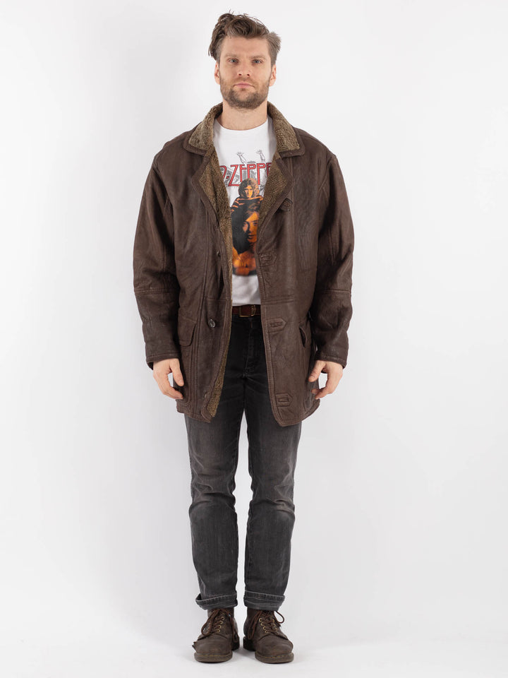 Vintage 90's Men Sheepskin Coat in BrownZ637
