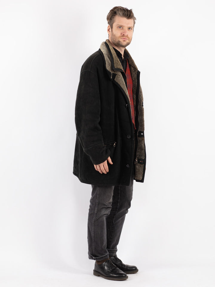 Vintage 90's Men Sheepskin Coat in Black