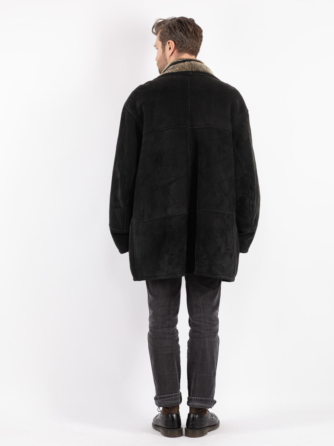 Vintage 90's Men Sheepskin Coat in Black
