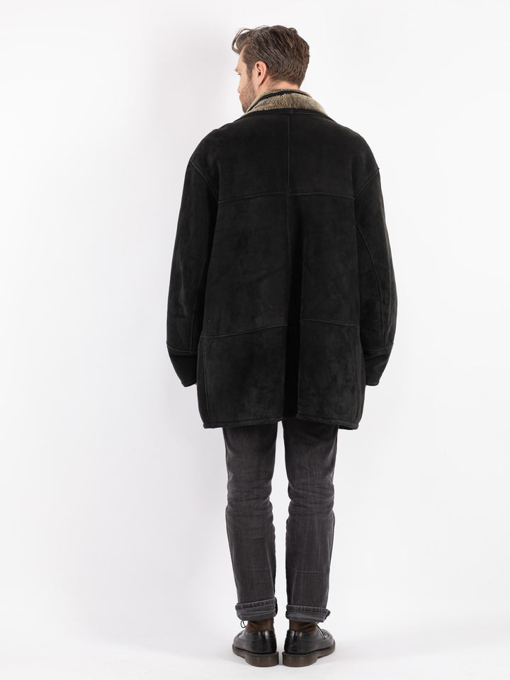 Vintage 90's Men Sheepskin Coat in Black