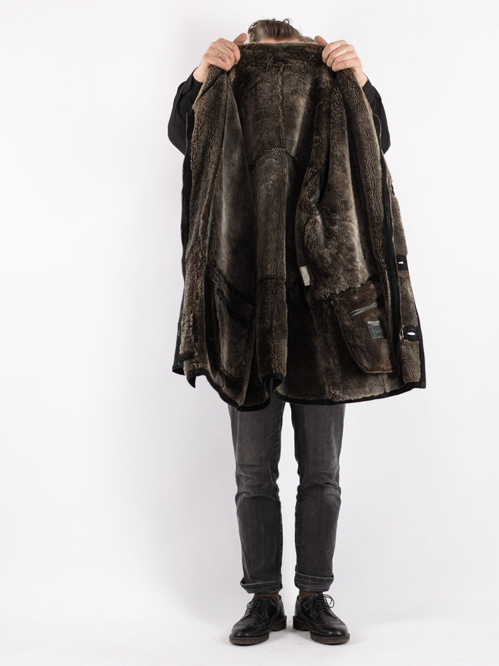 Vintage 90's Men Sheepskin Coat in Black