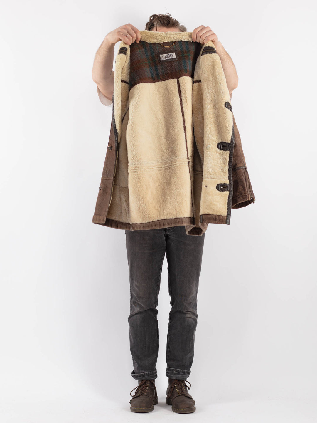 Vintage 90's Men Sheepskin Coat in BrownZ643