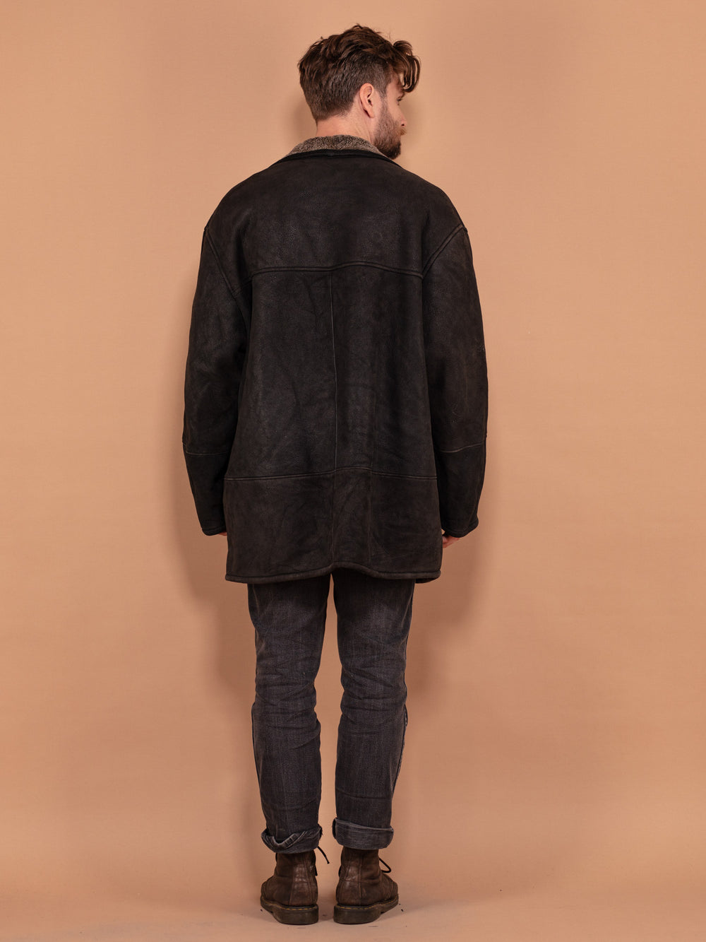 Vintage 90's Men Sheepskin Coat in Black - NorthernGrip