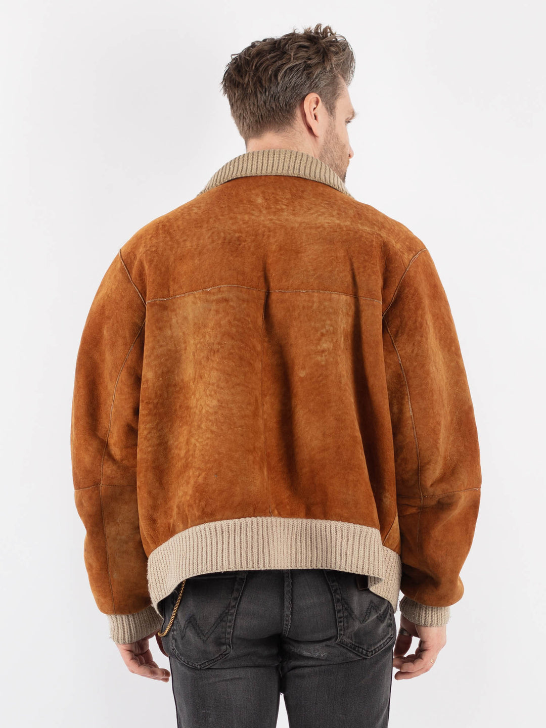 Vintage 90's Men Sheepskin Bomber Jacket in Brown - NorthernGrip