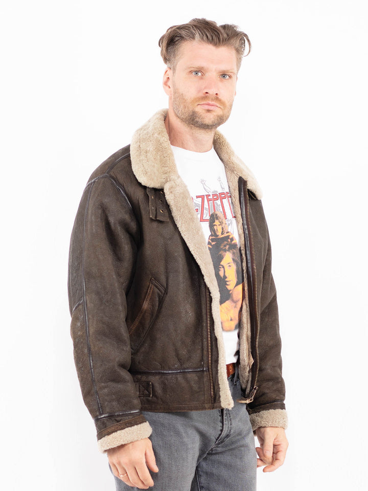 Vintage 90's Men B-3 Style Sheepskin Jacket in Brown