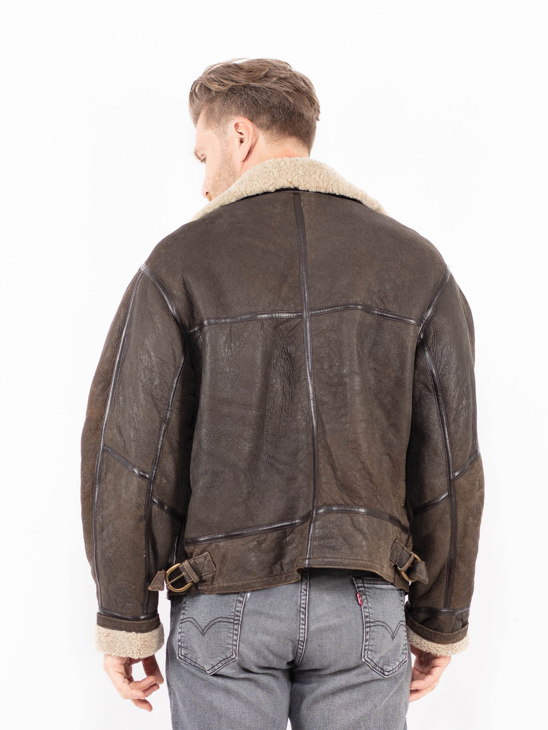 Vintage 90's Men B-3 Style Sheepskin Jacket in Brown