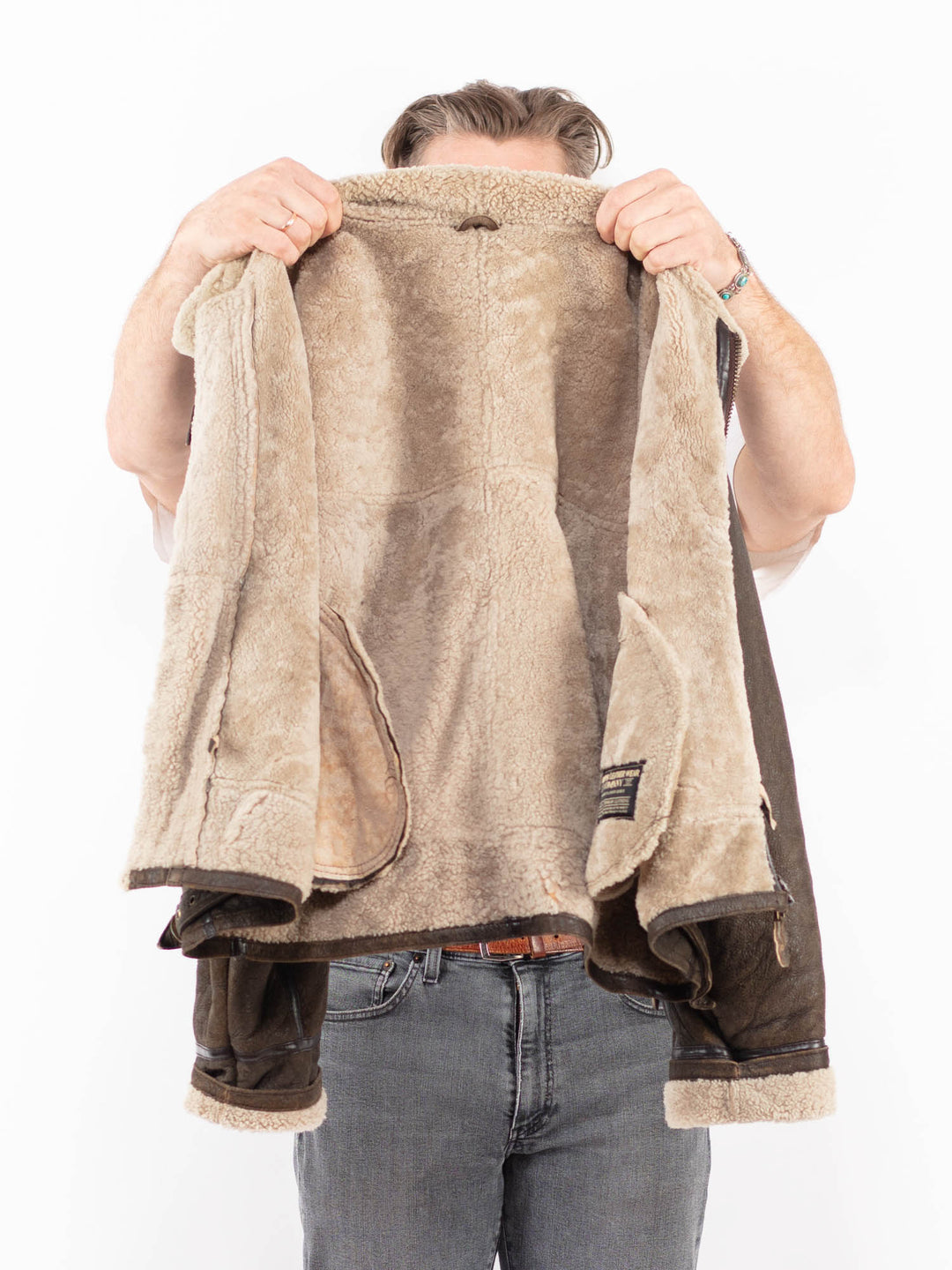 Vintage 90's Men B-3 Style Sheepskin Jacket in Brown