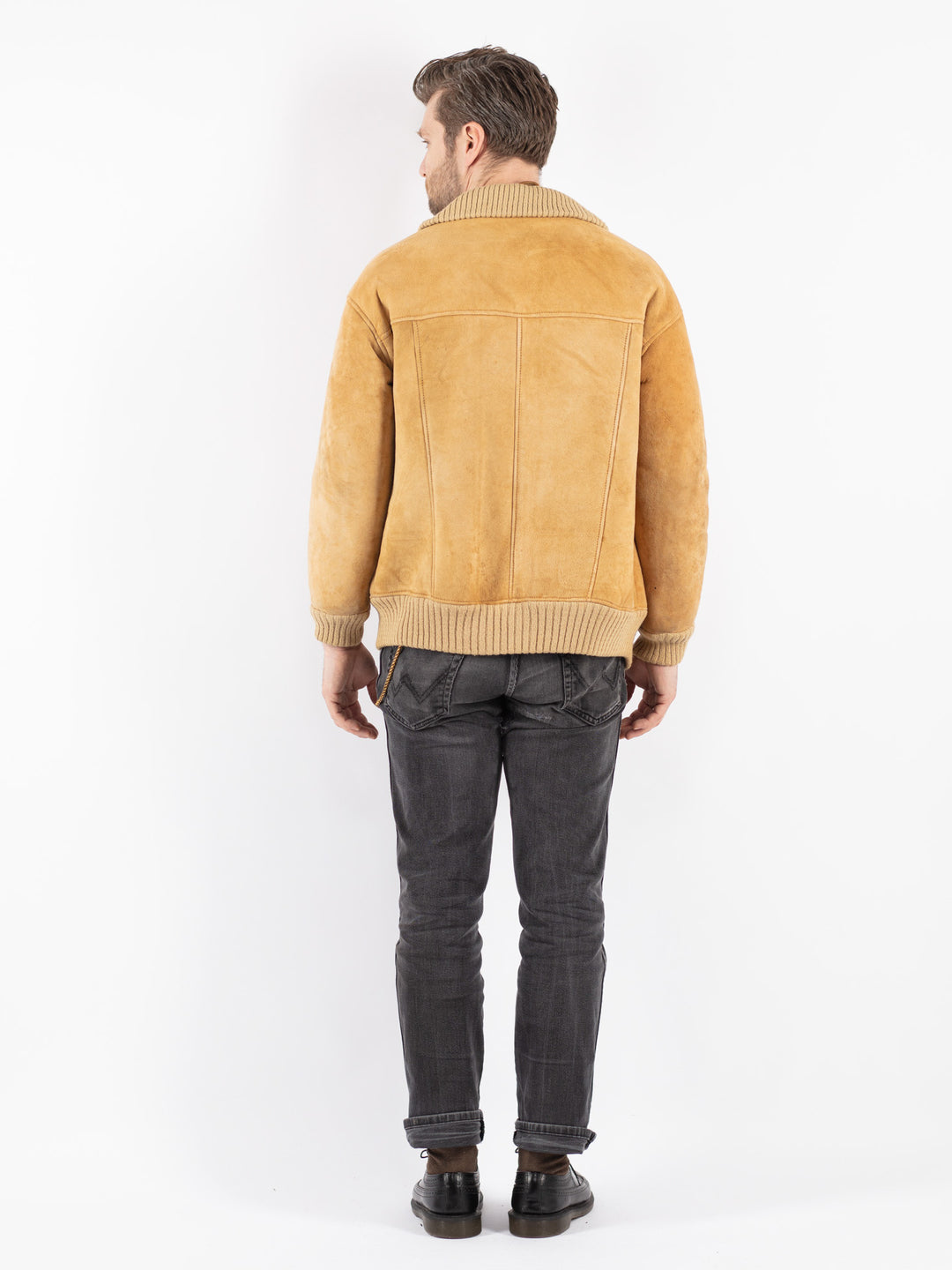 Vintage 90's Men Sheepskin Jacket in Beige