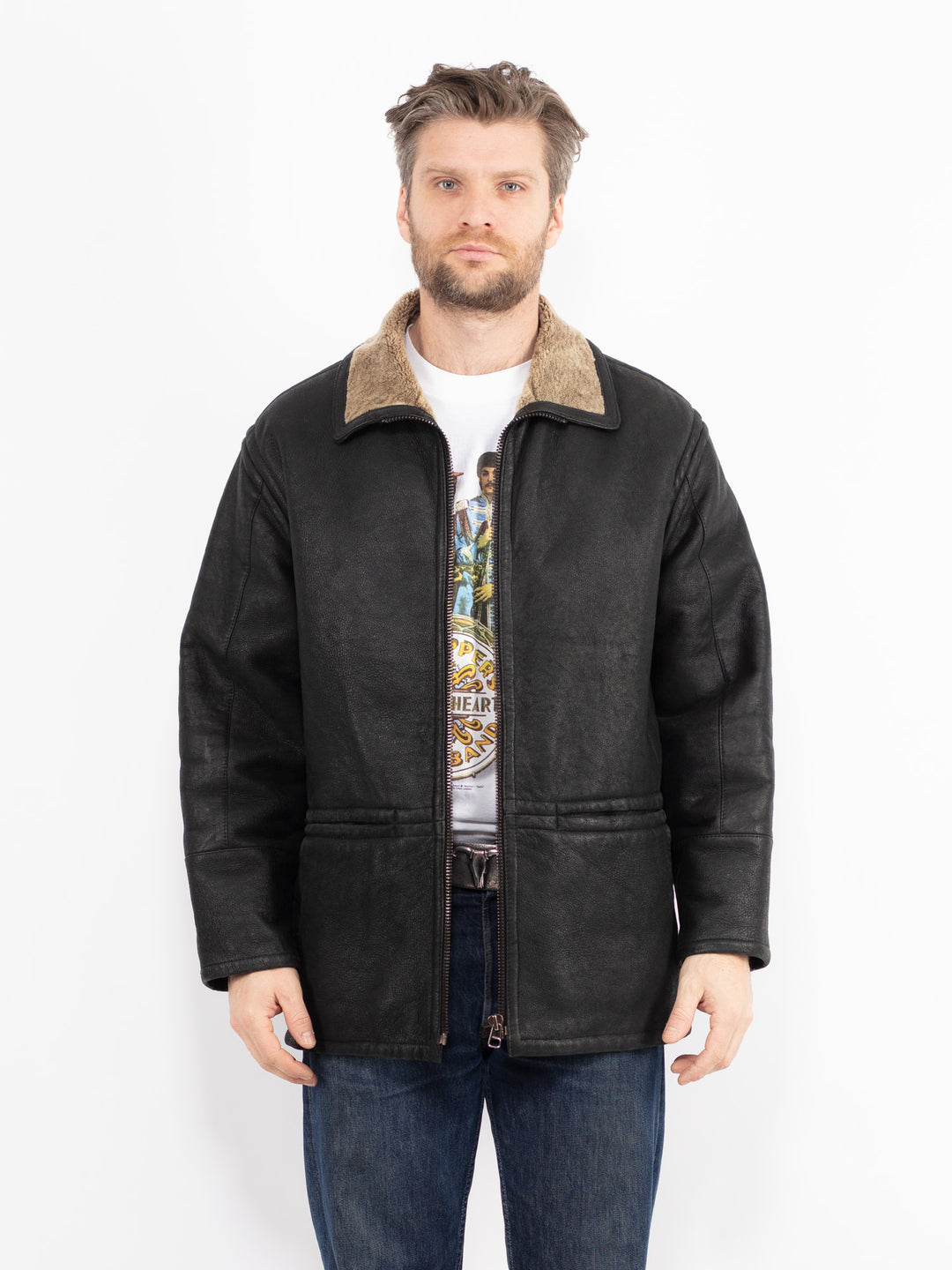 Vintage 90's Men Sheepskin Jacket in BlackZ2652