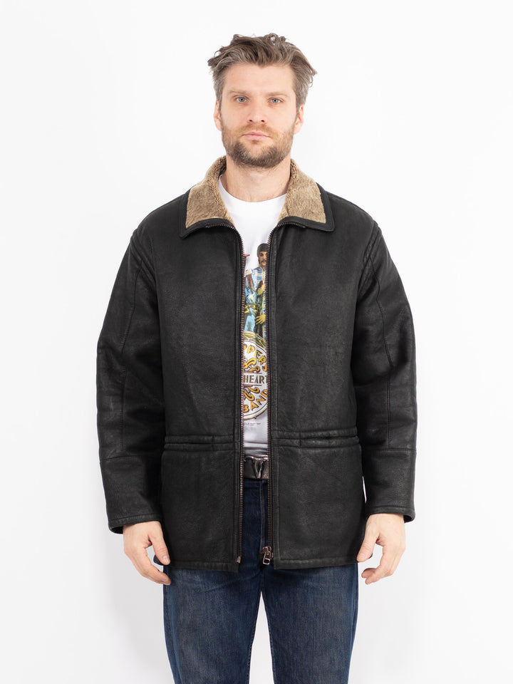Vintage 90's Men Sheepskin Jacket in BlackZ2652
