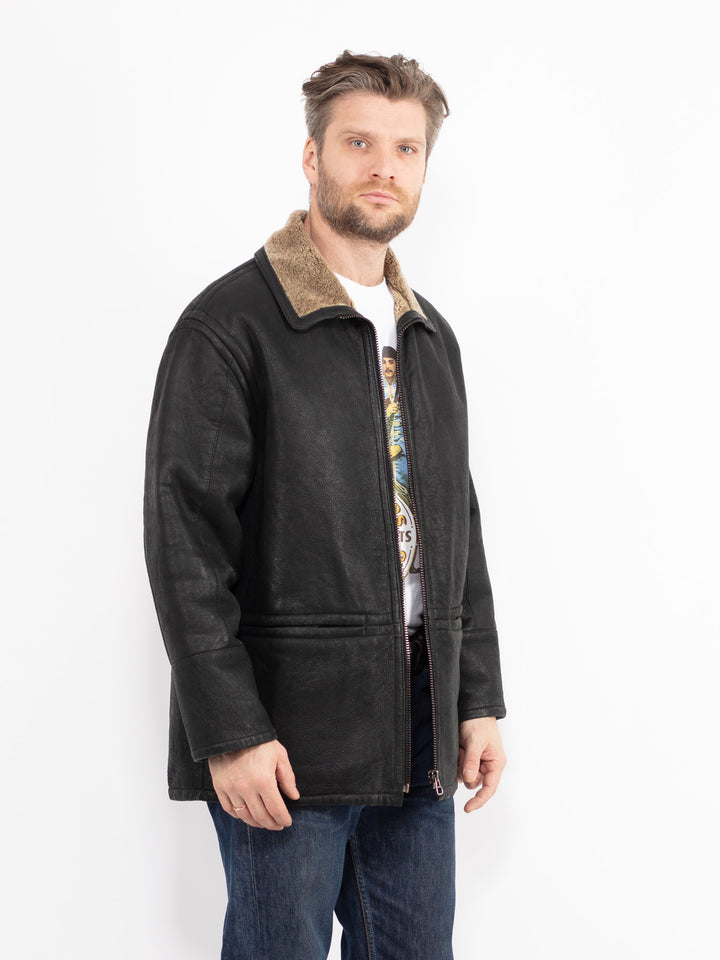 Vintage 90's Men Sheepskin Jacket in BlackZ2652