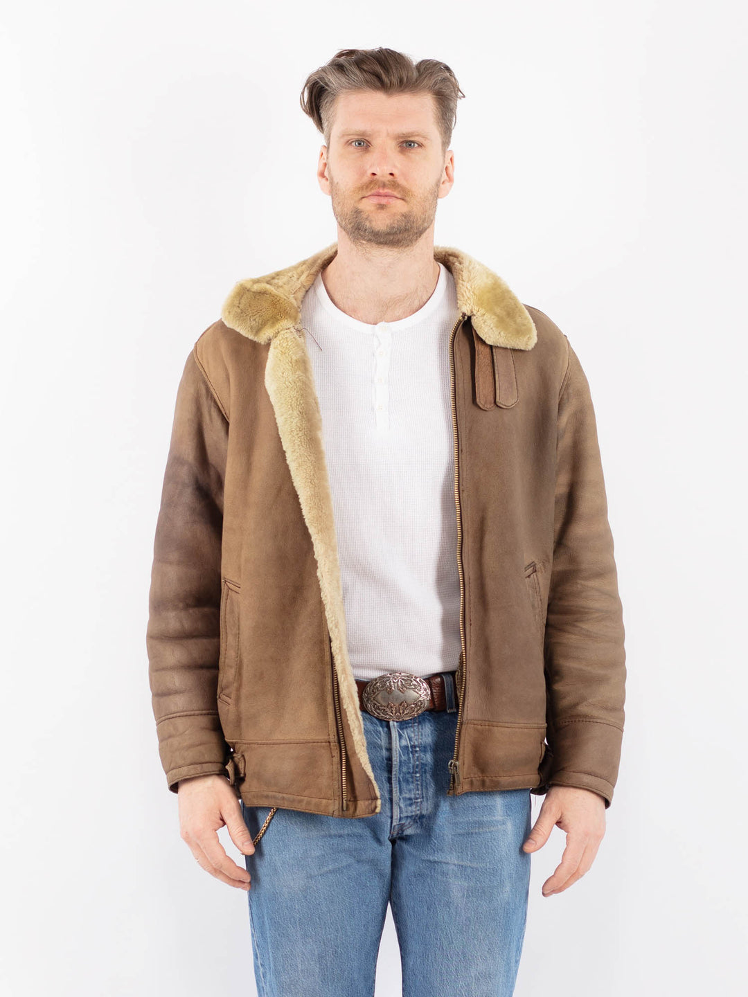 Vintage 90's Men Sheepskin in BeigeZ1408