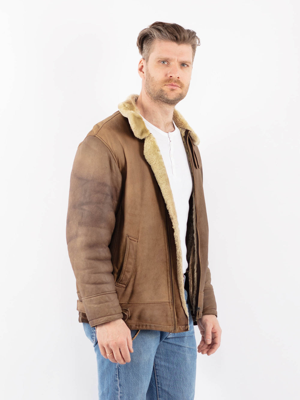 Vintage 90's Men Sheepskin in BeigeZ1408