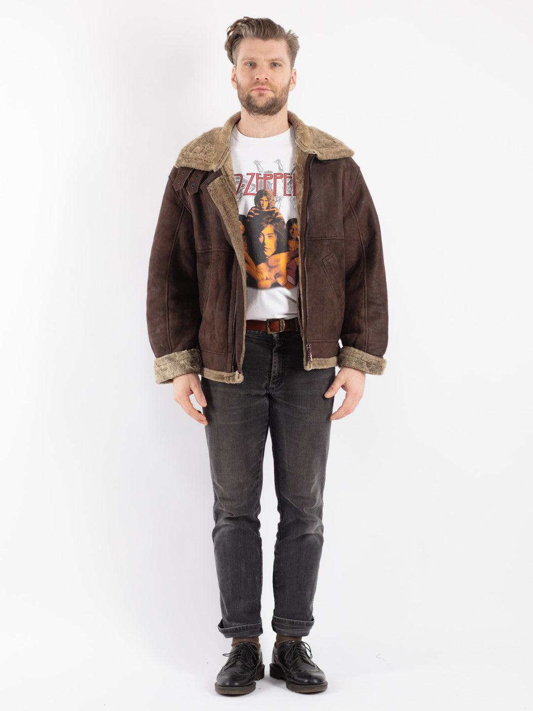 Vintage 90's Men Sheepskin Jacket in BrownZ309