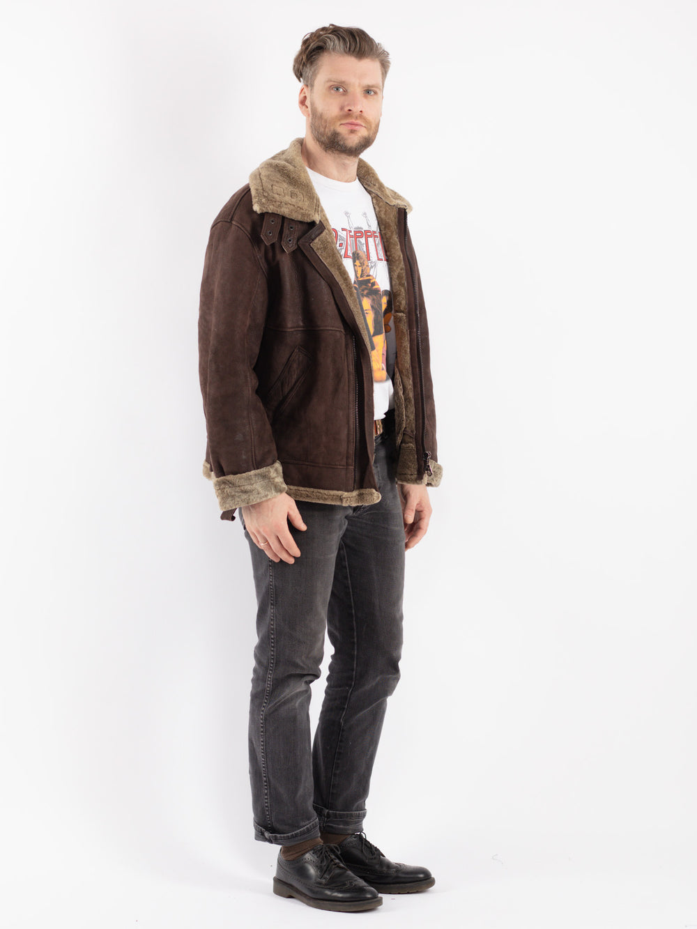Vintage 90's Men Sheepskin Jacket in BrownZ309