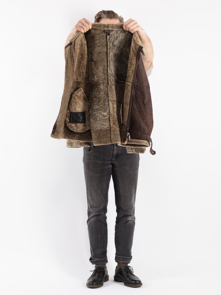 Vintage 90's Men Sheepskin Jacket in BrownZ309