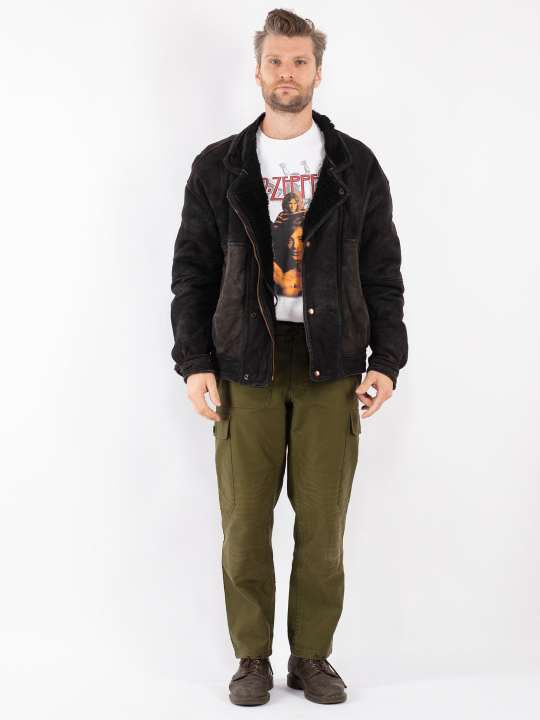 Vintage 90's Men Sheepskin Jacket in Black