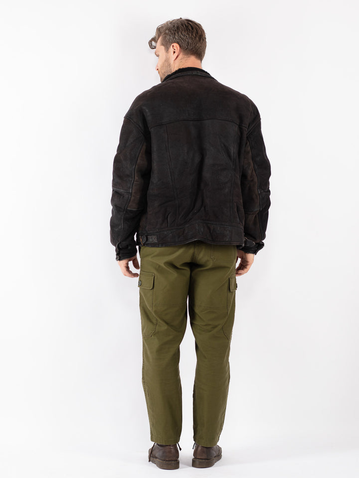 Vintage 90's Men Sheepskin Jacket in Black