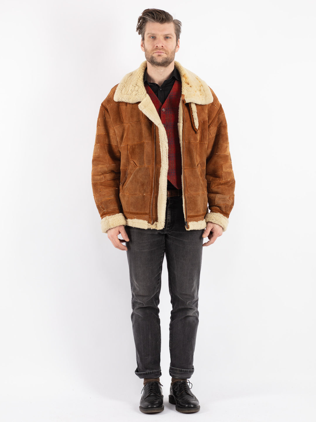 Vintage 90's Men Sheepskin Jacket in BrownZ190
