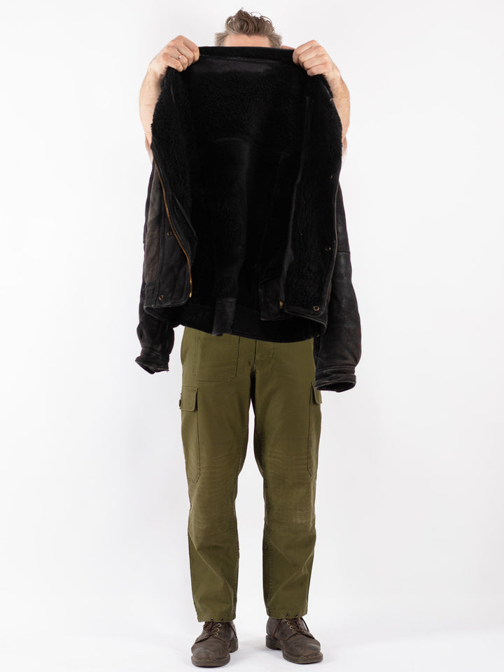 Vintage 90's Men Sheepskin Jacket in Black