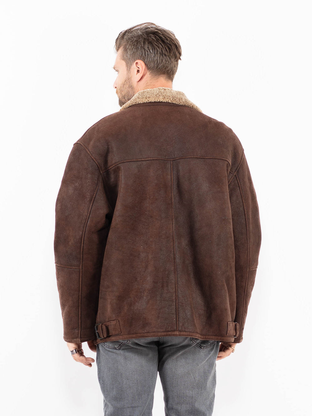 Vintage 90's Men Sheepskin Jacket in BrownZ1940