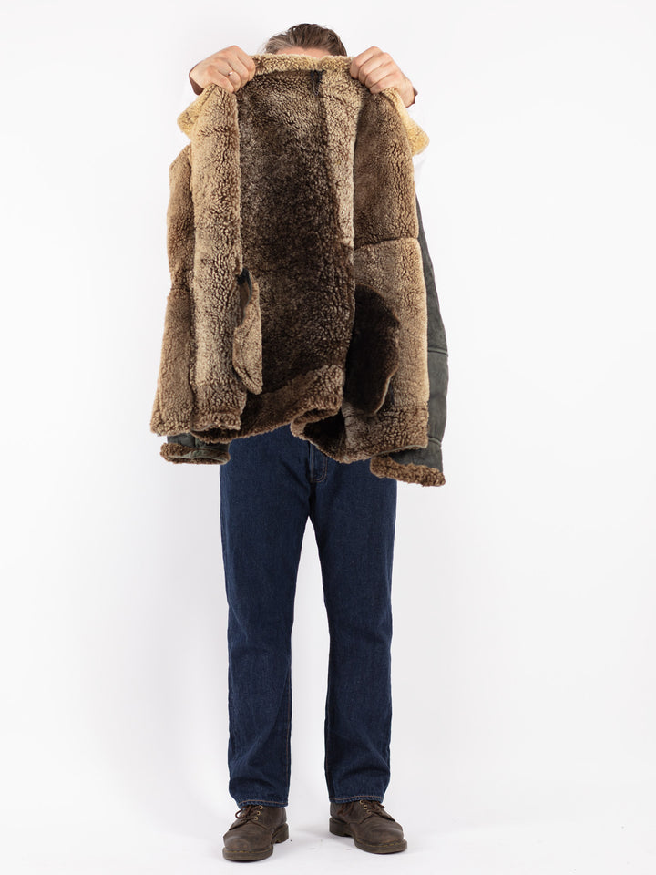 Vintage Men Sheepskin Jacket in Black