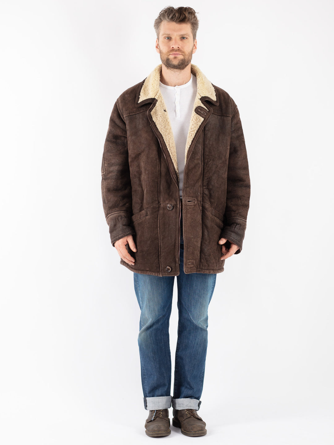 Vintage 90's Men Sheepskin Coat in Brown