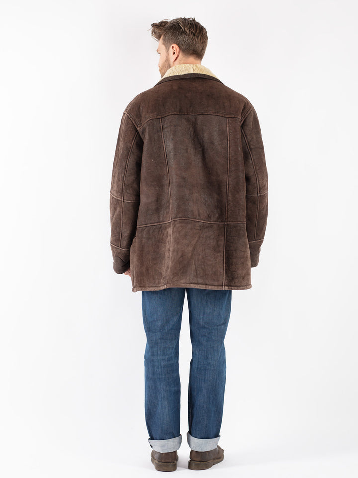Vintage 90's Men Sheepskin Coat in Brown