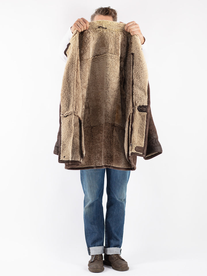 Vintage 90's Men Sheepskin Coat in Brown