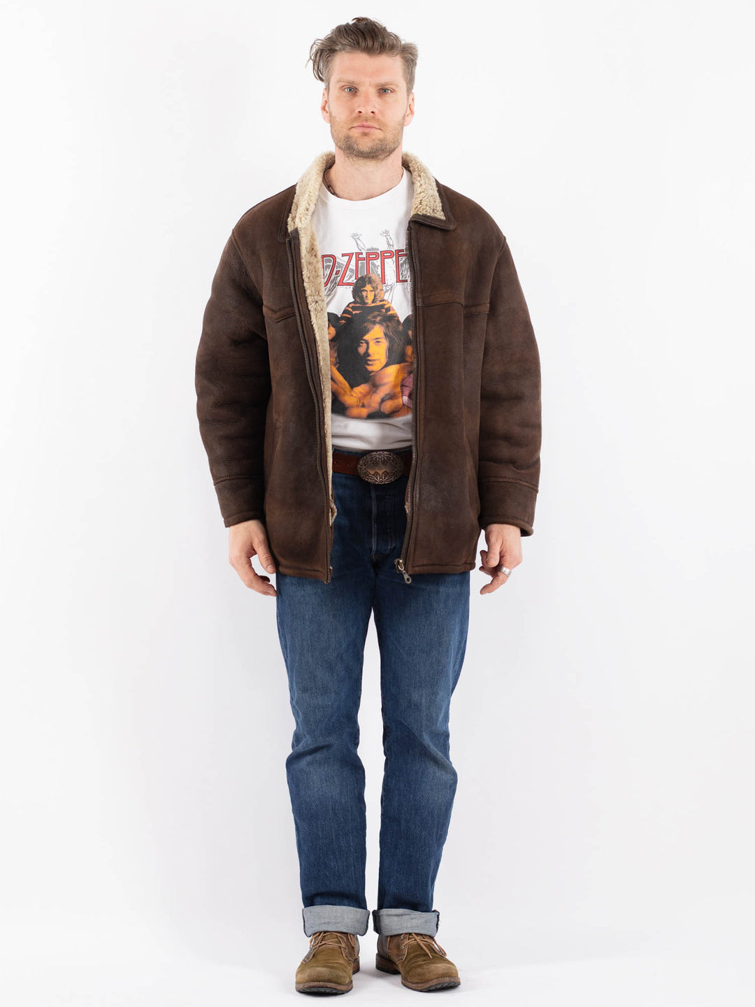 Vintage 90's Men Sheepskin Jacket in BrownZ1525
