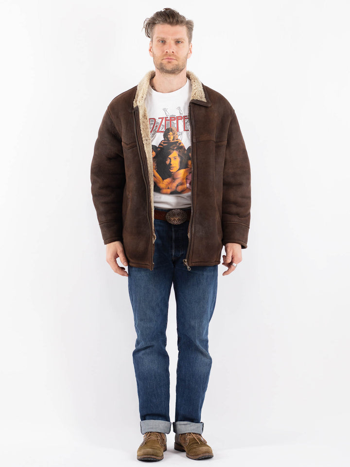 Vintage 90's Men Sheepskin Jacket in BrownZ1525