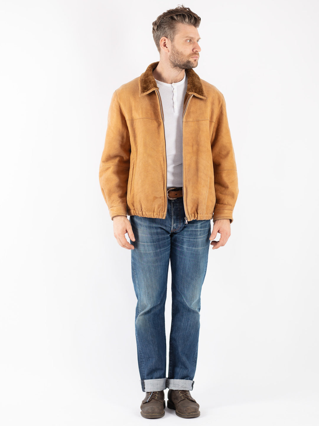 Vintage 90's Men Sheepskin Jacket in Brown