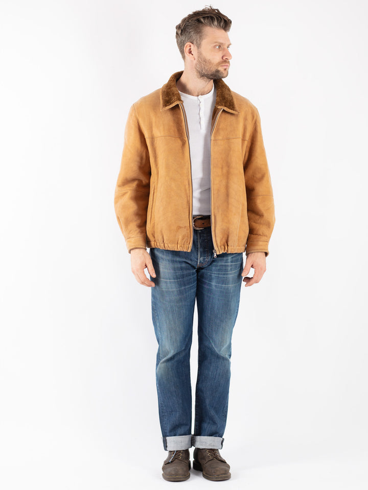 Vintage 90's Men Sheepskin Jacket in Brown