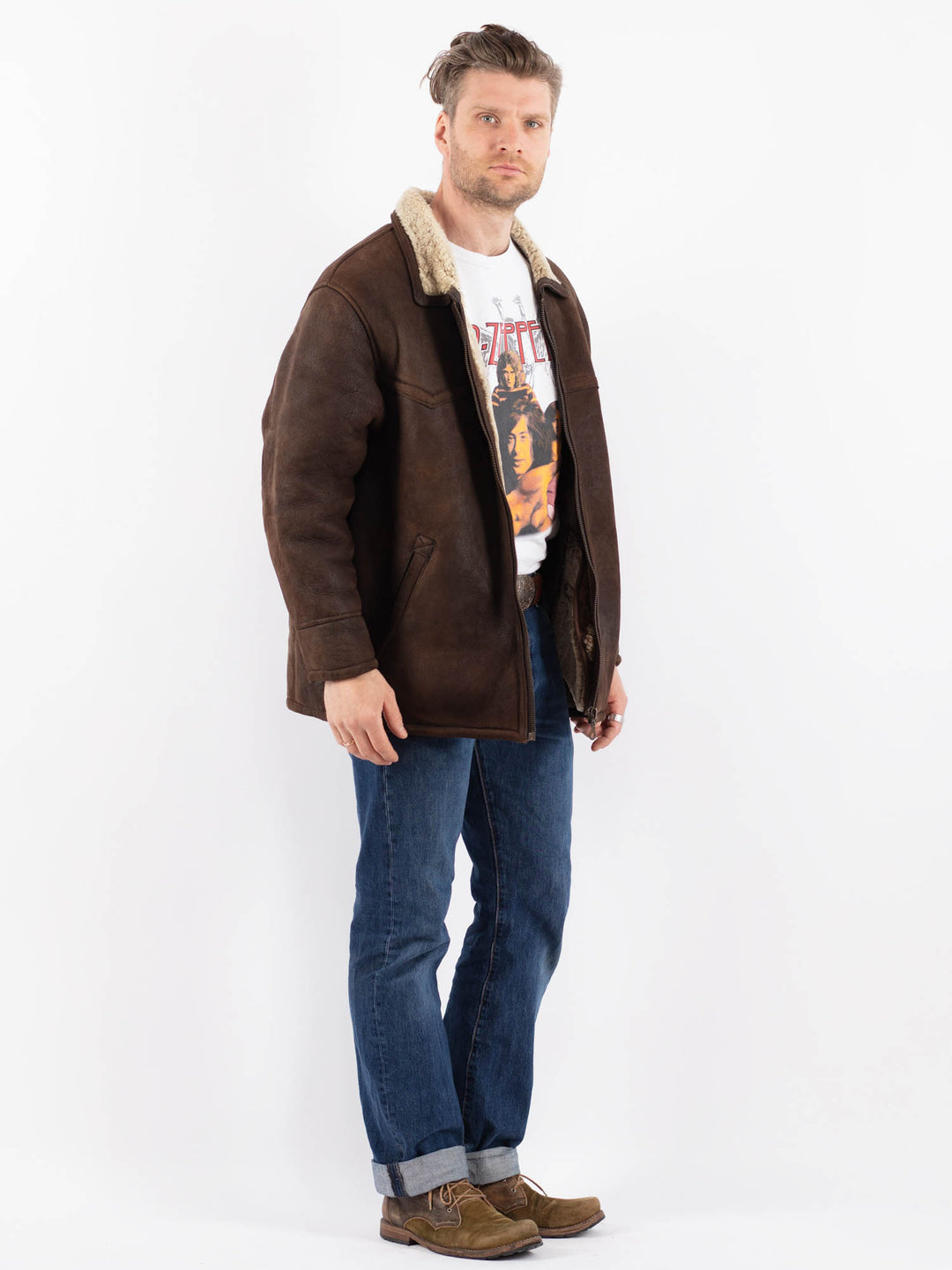 Vintage 90's Men Sheepskin Jacket in BrownZ1525