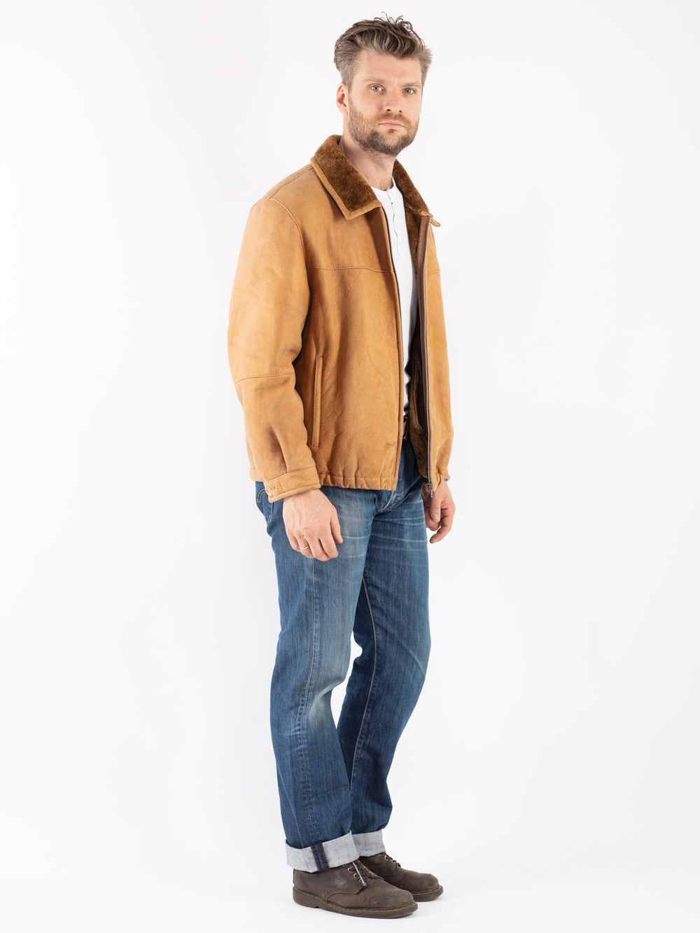 Vintage 90's Men Sheepskin Jacket in Brown