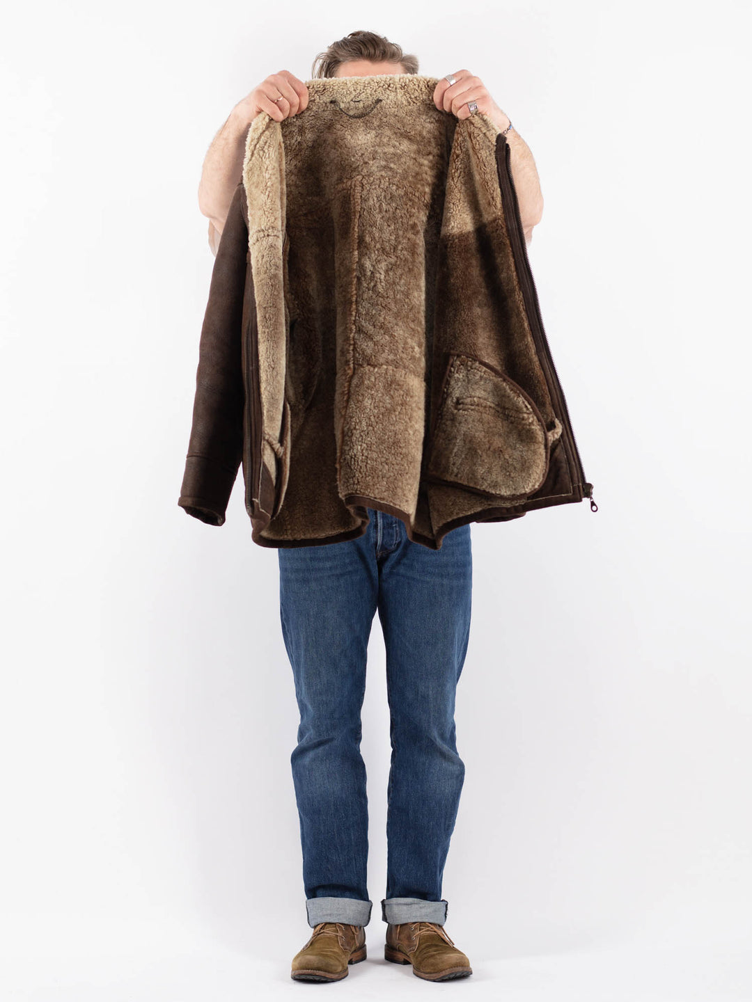 Vintage 90's Men Sheepskin Jacket in BrownZ1525