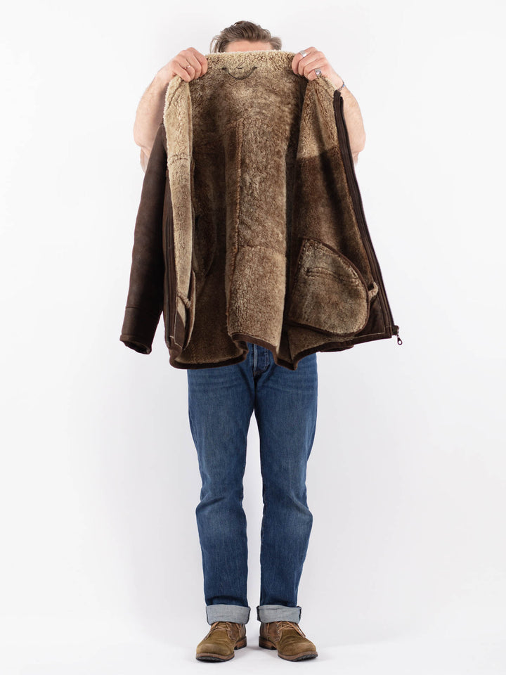 Vintage 90's Men Sheepskin Jacket in BrownZ1525