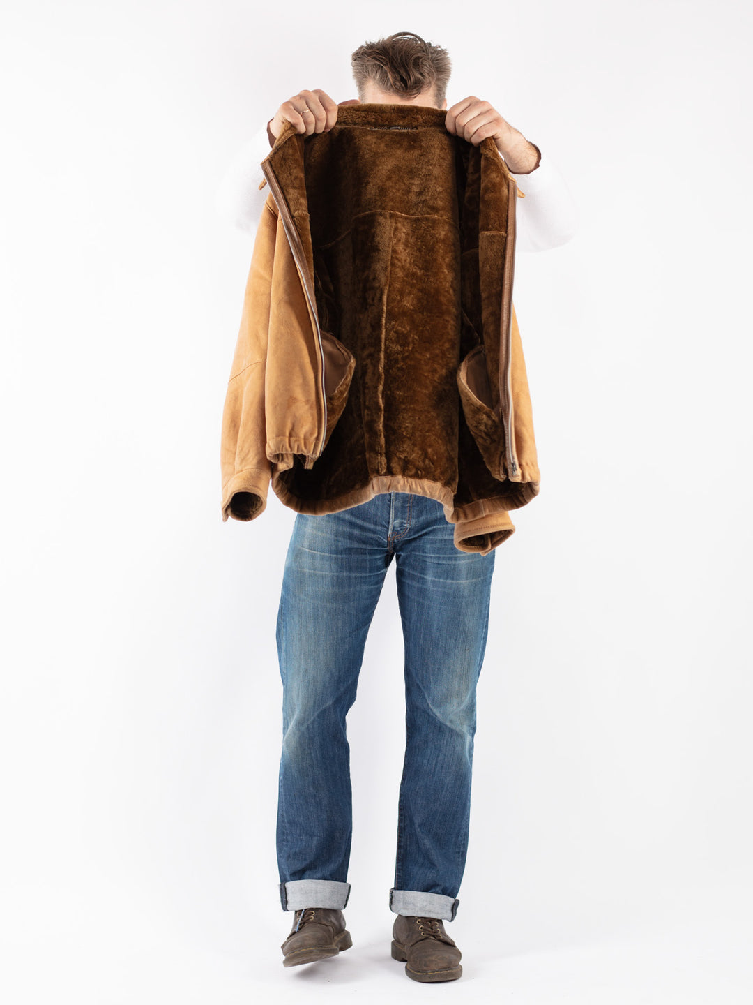 Vintage 90's Men Sheepskin Jacket in Brown
