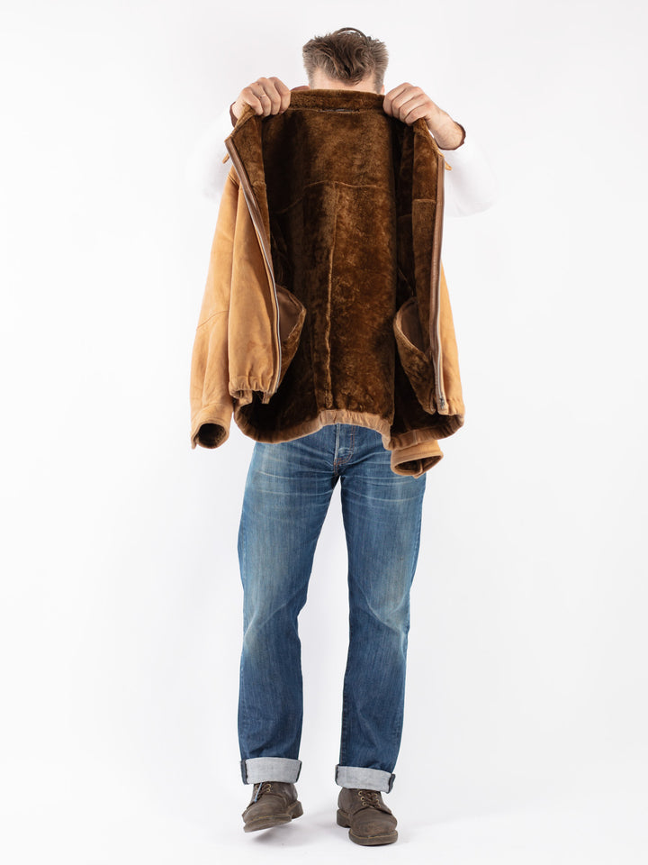 Vintage 90's Men Sheepskin Jacket in Brown
