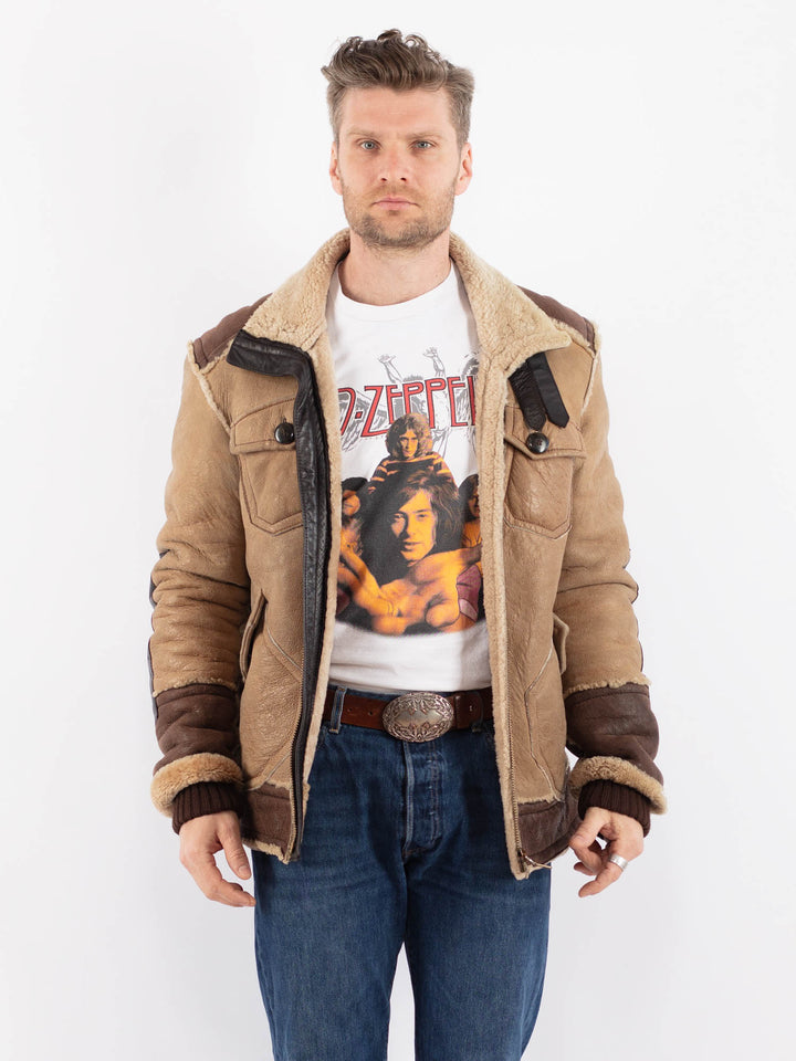 Vintage 90's Men Sheepskin Jacket in BeigeZ1526