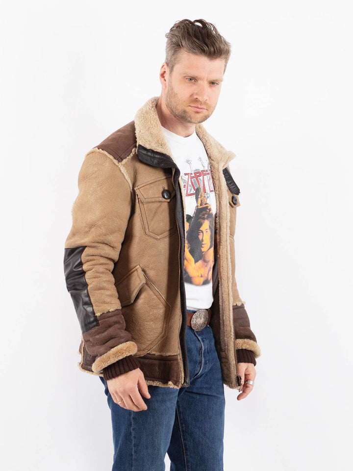 Vintage 90's Men Sheepskin Jacket in BeigeZ1526