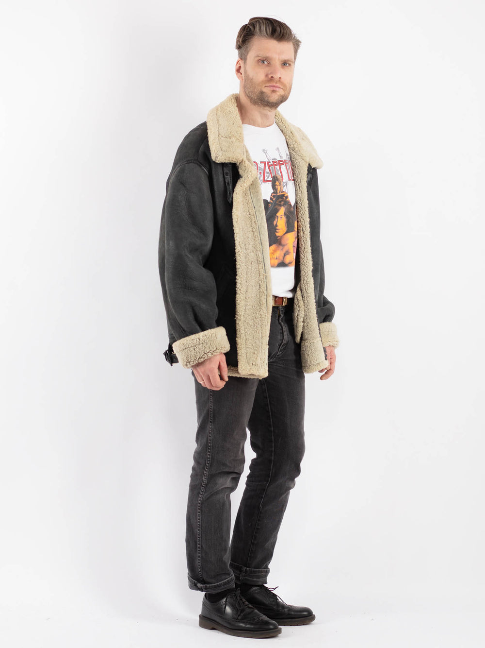 Vintage 80's Men Sheepskin in GrayZ436