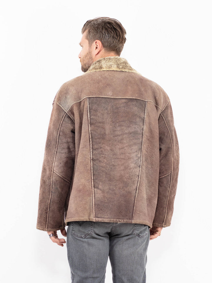 Vintage 90's Men Sheepskin Shearling Jacket in BrownZ1950