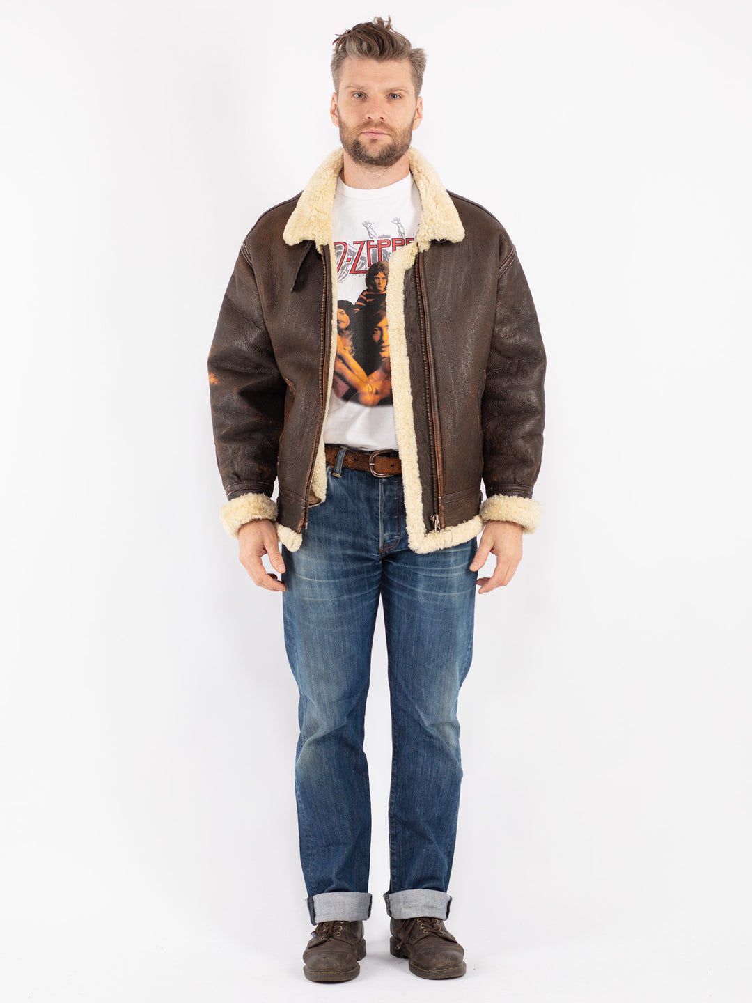 Vintage 90's Men Sheepskin Jacket in Brown