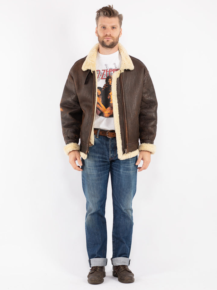 Vintage 90's Men Sheepskin Jacket in Brown
