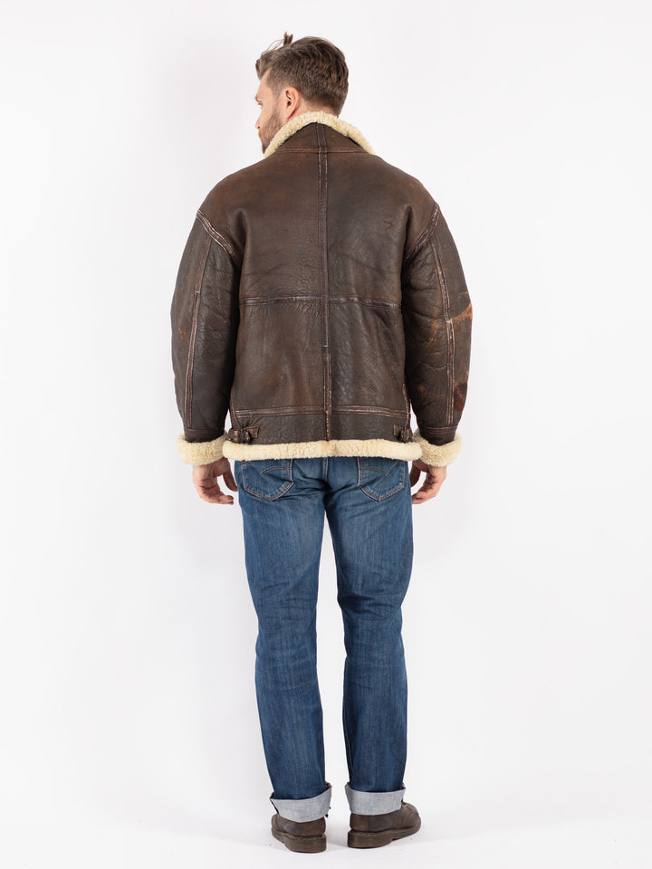 Vintage 90's Men Sheepskin Jacket in Brown